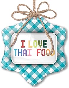 NEONBLOND Christmas Ornament I Love Thai Food,Colorful Blue Teal Turquoise Plaid