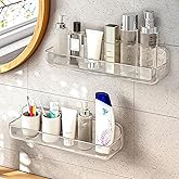 Diesisa 2pc Acrylic Wall Mount Organizer, Adhesive Shelf, Bathroom Shelves for Wall, Self Adhesive Organizer, Shower Caddies, No Drilling Hang Wall,with 3pack Tapes, for Bathroom, Kitchen, Living Room