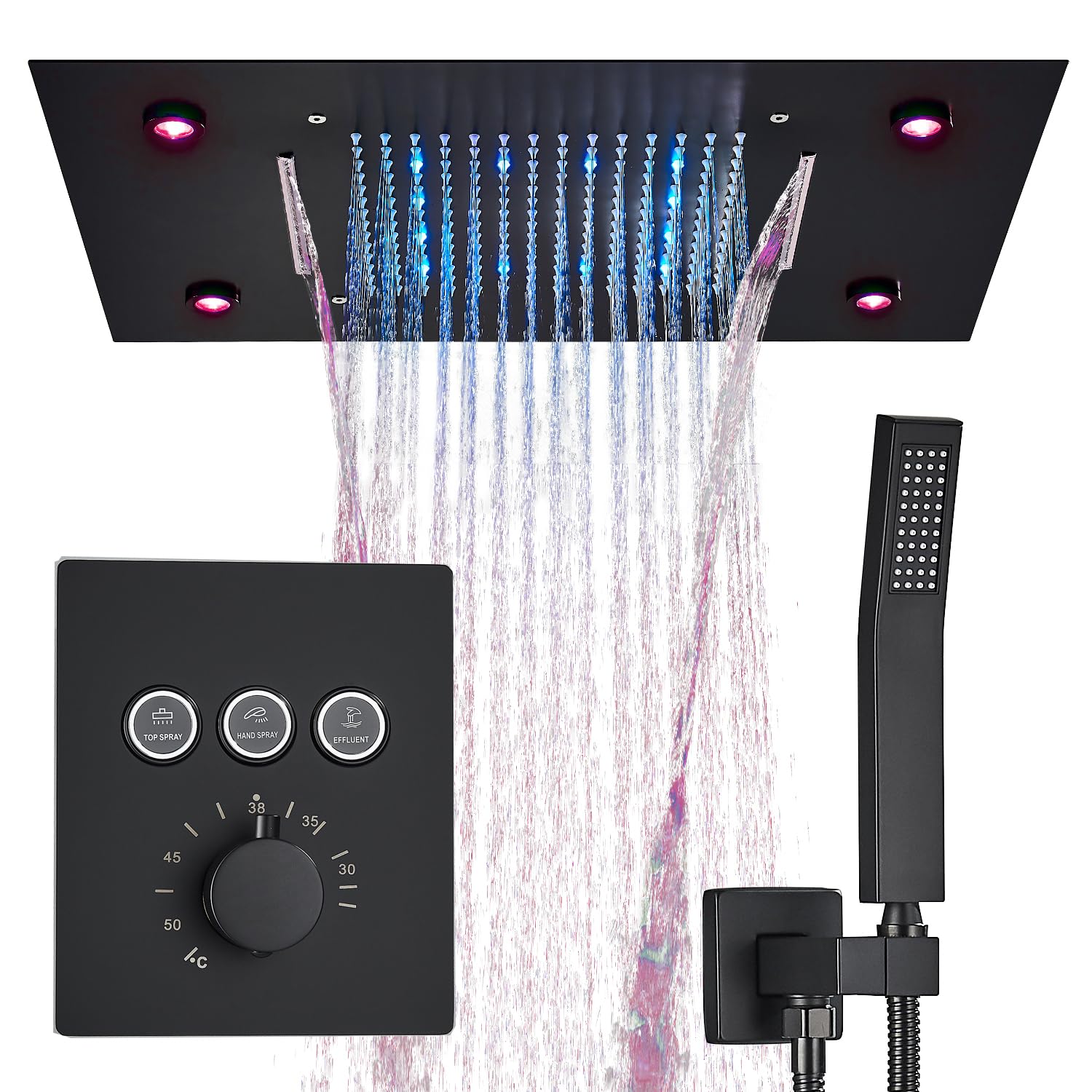 Photo 1 of ****UPDATED 4/24*** Ceiling Mounted Rainfall Showerhead 14X20" Rain Waterfall Shower Head with Handheld Spray Luxury Large Rain Showerhead Matte Black