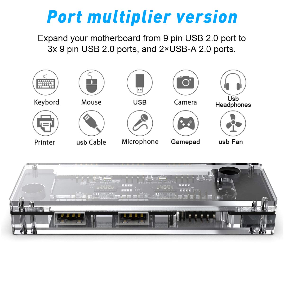 9 pin USB Header Extension Adapter with 15-Pin SATA Power Connector＆Motherboard Extension Cable for Port Multiplier Compatible with Windows Linux MAC Motherboard USB 2.0 HUB Adapter for Desktop PC: Industrial & Scientific