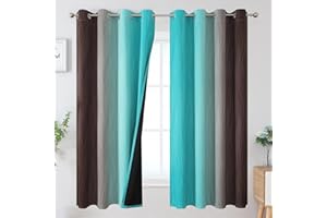 Estelar Textiler Brown and Teal Ombre Blackout Curtains 63 Inches Long for Kids Room, Thermal Insulated Gradient Full Light Blocking Grommet Blackout Drapes for Bedroom, 52Wx63L, 2 Panels