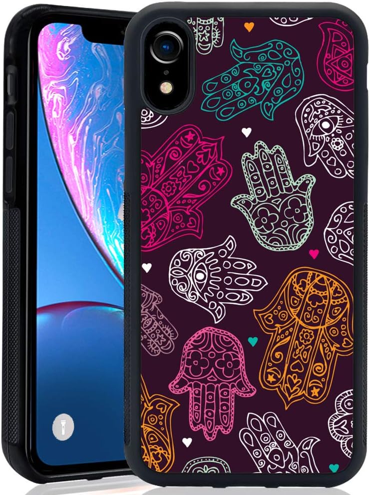 Specially Customized 2018 Latest Black TPU Lithe Shockproof Rubber Bumper Protective Hamsa Hands Case for iPhone XR