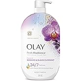 Olay Body Wash for Women, Fresh Radiance, 24/7 Skin-Loving Freshness, Visibly Radiant, Plant Based Cleansers, Vitamin B3 & Antioxidant Blend, For All Skin Types, Orchid & Black Currant Scent, 35 fl oz