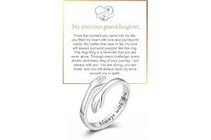 To My Granddaughter Hug Ring Hope Rings from Grandma, Adjustable Inspirational Stainless Steel for Granddaughter Non Tarnish 