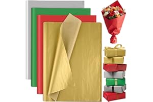 Christmas Tissue Paper for Gift Bags 60 Sheets, PLULON Red Green Golden Silver Christmas Gift Wrapping Tissue Paper Bulk for DIY Crafts Decor Holiday Party Wrapping Accessory 14 x 20 Inches