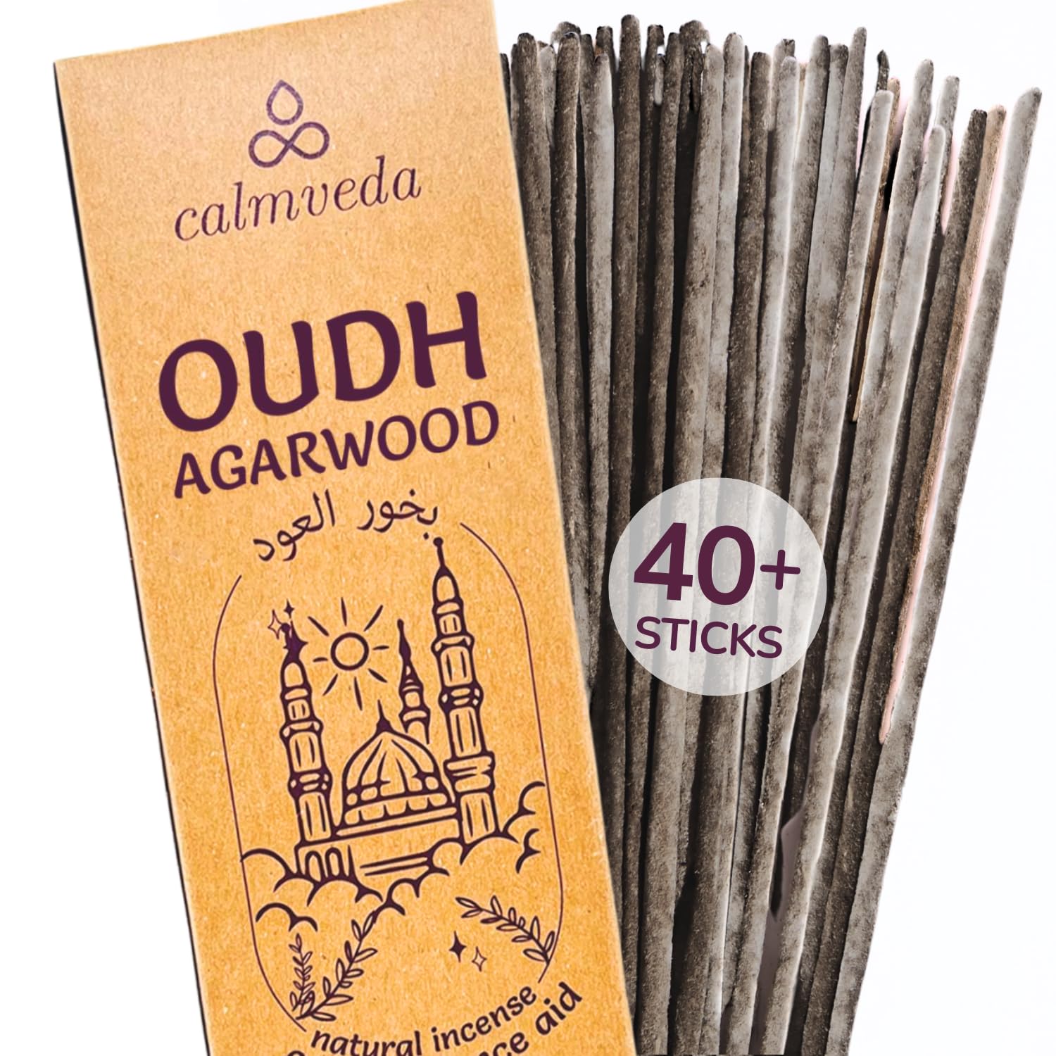 Mystic Oud Agarwood Incense Sticks - (40+Sticks, 9 inch) Thick Natural Resin Incense Made from Assam Oudh Chips, Clean Charcoal Free | Infuse Luxury with These Exotic Oud Incense (Burn Time 45+ mins) — image 1