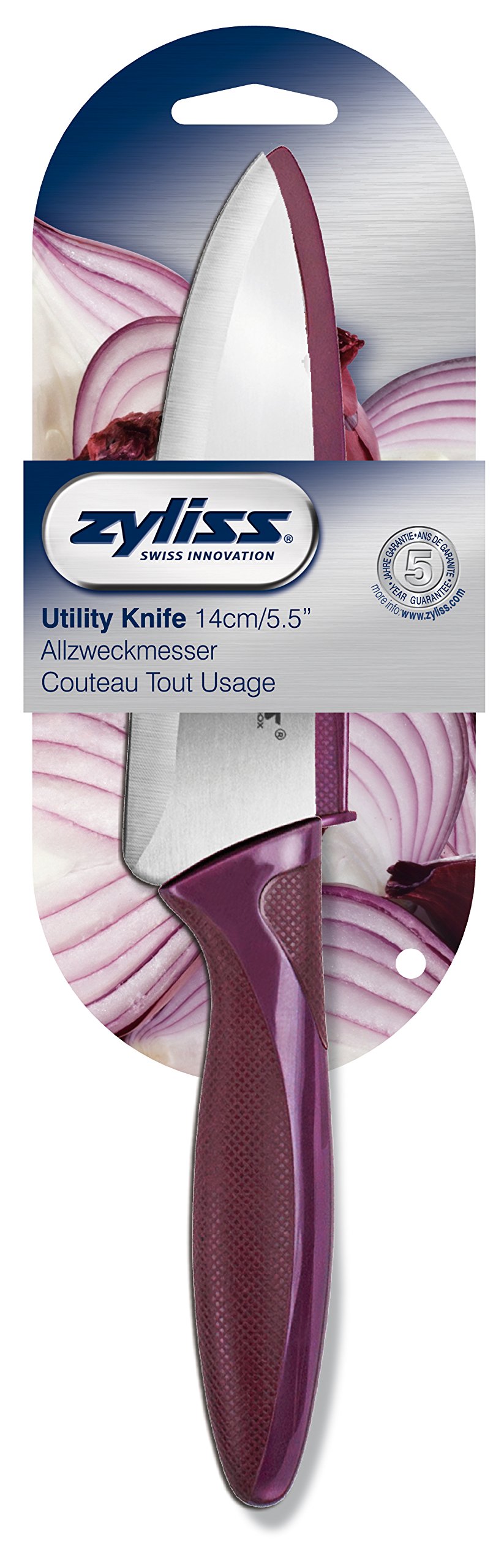 ZYLISS Utility Paring Kitchen Knife with Sheath Cover, 5.5-Inch Stainless Steel Blade, Purple