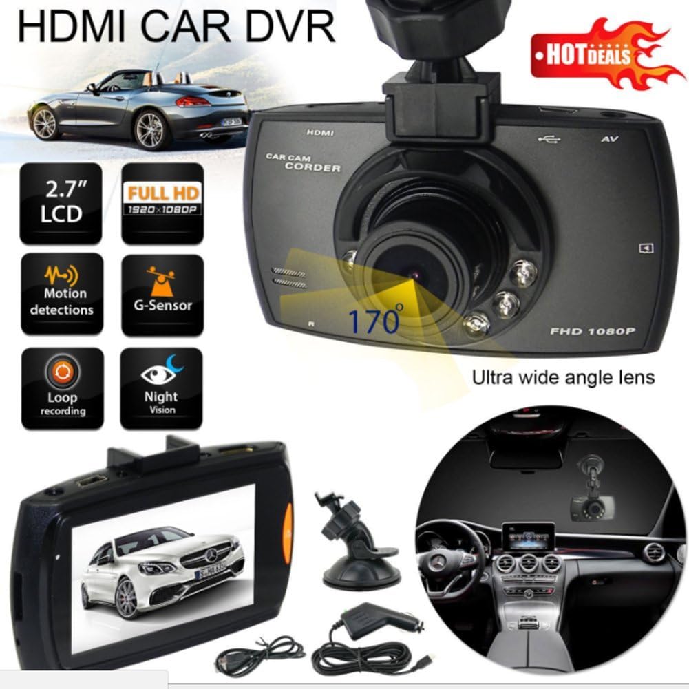 Pettstore G30 H300 Original Dashboard Dash Cam, Full HD 1080P HD 2.7" LCD Car DVR Camera Video Recorder with G-Sensor Night Vision Motion Detection WDR 170° Wide Angle