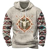 Zhyaj Classic Graphic Print Hooded Sweatshirt for Men Casual Drop Shoulder Long Sleeve Hoodie Loose Fit Ribbed Cuffs Fashion Pullover for Fall