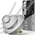 Walfos Fine Mesh Strainers Set, Premium Stainless Steel Sieve and Sifter with Sturdy Handle, Metal Kitchen Strainers Perfect
