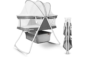 besrey Bassinet for Baby, Portable Baby Bassinets, Rocking Cradle Bed, Easy Folding Bedside Sleeper Crib, Quick-Fold for Newborn Infant, up to 19.8 lb Compact Storage, Mattress and Net Included