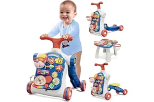 HYES 5 in 1 Baby Push Walker for Baby Boy, Activity Center Learning to Walk, Sit to Stand, Early Learning Push Toys for Infant 12 Months, Walking Toys Gift for Toddler Boys, Blue