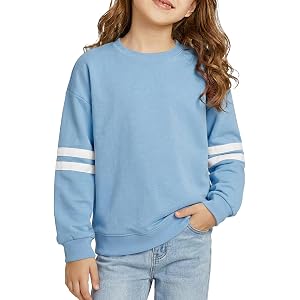 blibean Girls School Sweatshirts Long Sleeve Striped Tops Size 6-15 Years | Kids Casual Colorblock Striped Sweat Shirts ,Roun