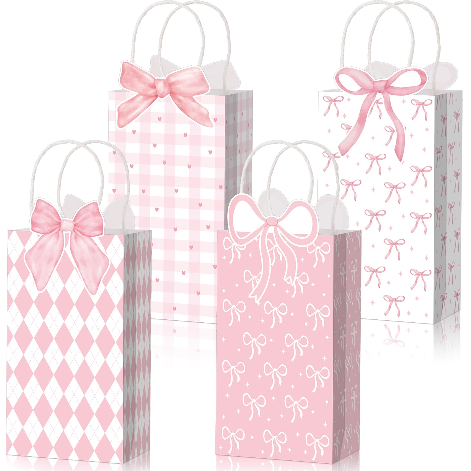 Photo 1 of Gilprop 16 Pcs Pink Bow Gift Bags Paper Small Coquette Treat Goodie Candy Bags for Birthday Wedding Bridal Shower Engagement Party Favor Supplies (Bow Edge)