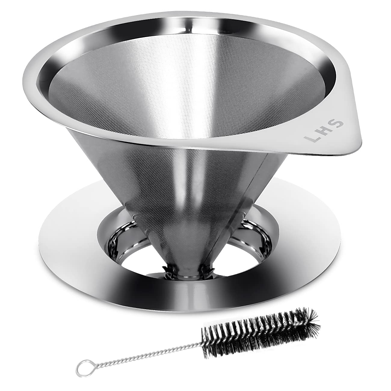 Photo 1 of LHS Pour Over Coffee Dripper Reusable Coffee Filter Paperless Coffee Filter Stainless Steel Pour Over Coffee Maker Cone Coffee Dripper for 1-2 Cup,Silver