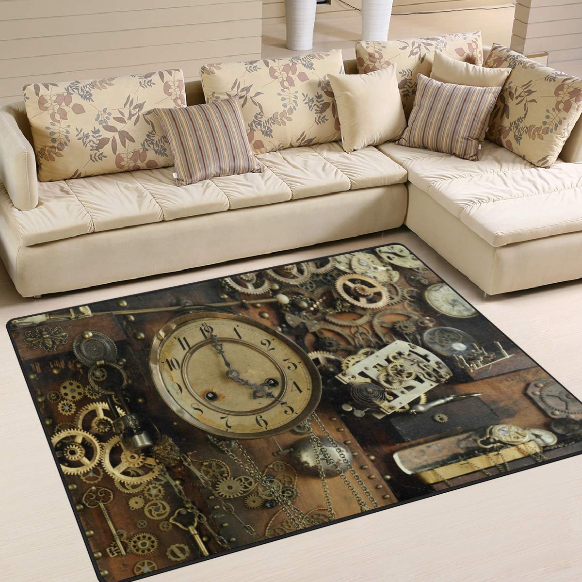 Use7 Vintage Steampunk Ancient Gears Area Rug Rugs for Living Room