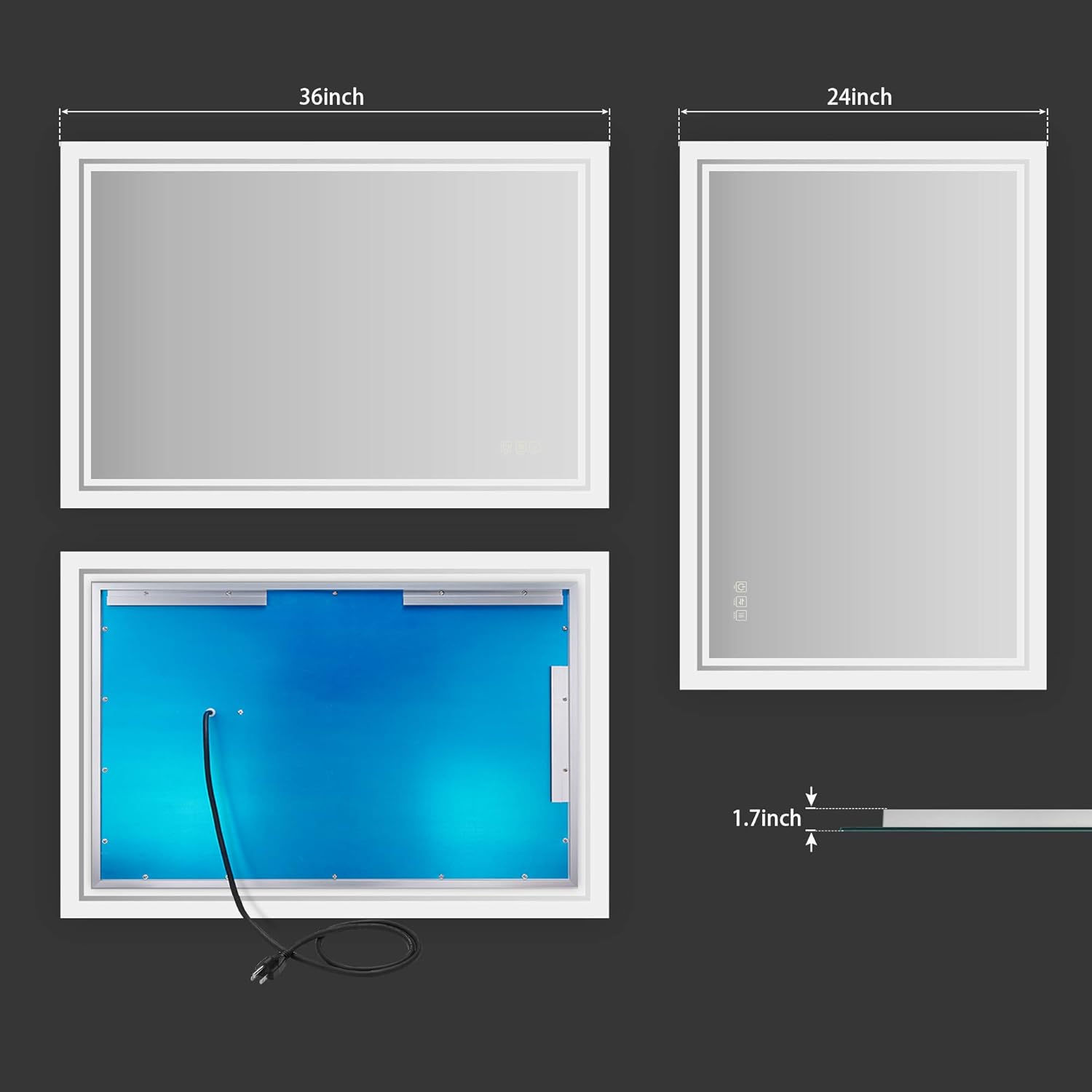 ANTEN 36x24 Inch Backlit Bathroom LED Mirror, Wall Mounted Bathroom Mirrors with LED Light, Horizontal/Vertical Anti-Fog Makeup Mirror: Home & Kitchen