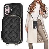 Bocasal Crossbody Wallet Case for iPhone 16, RFID Blocking PU Leather Zipper Handbag Purse Flip Cover, Kickstand Folio Case with Card Slots Holder Wrist Strap Lanyard 5G 6.1 Inch (Black)