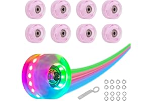 Nattork 8 Pack 82A Light up Roller Skate Wheels 54 * 32mm with Bearings Installed Luminous Quad Light Up Wheels Skating Accessories For Double Row Skates Outdoor And Indoor Use