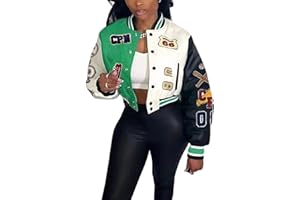 Glitrandi Varsity Jacket Women with Patches Print Cropped Bomber Leather Jacket Women 2025 S-XXL