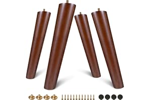 FoDau770 Brown Rubber Wood Furniture Legs 12 Inches, Slant Tapered Wood Feet Mid Century Sofa Legs Set of 4, 5/16" UNC Furniture Feet Replacement Parts for Cabinet Couch Dresser Chair Ottoman Table