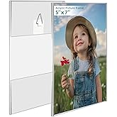 Bluesun 5x7 Picture Frame set of 2 pack Acrylic Picture Frame - transparent 5x7 Frames Wall Hanging Vertical, Frameless Clear Frame Various Decorative Style