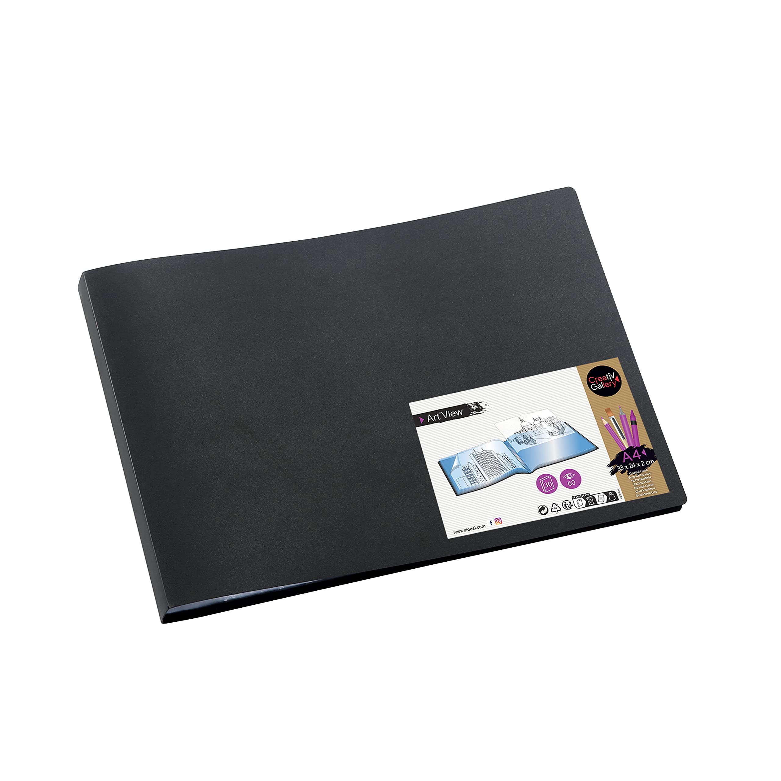 Viquel - Horizontal Presentation Book - A4 Document Protector - A4 Landscape Format 60 Views - 30 Pockets - Black, 548005-04