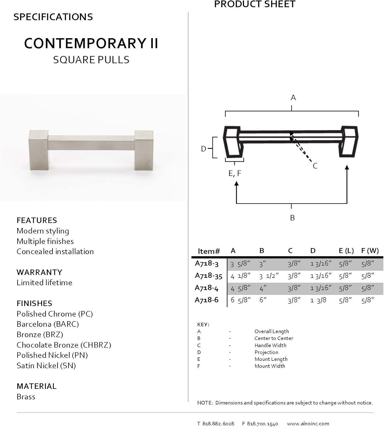 Alno 6" Contemporary II Pull - A718-6-PN - Polished Nickel ( 2 Pieces Package / $44.96 per one piece)