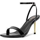Mostrin Strappy Heels for Women Lace Up Ankle Strap Round Open Toe Stiletto High Heels Women's Heeled Sandals for Prom, Party, Daily