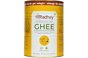 SHREERADHEY SHREE RADHEY A2 Bilona Gir Cow Ghee | 5 Litre | Traditional Bilona Method | Cultured | Premium | Immunity Booster | Pure | Natural | Healthy | Lactose and gluten free | Keto Friendly | Food Grade TIN