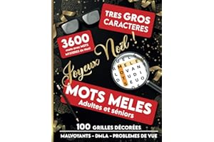 Joyeux Noël - Mots mêlés adultes et séniors - 3600 mots avec mots mystères de Noël - Très gros caractères - Malvoyants - DMLA