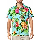 KING KAMEHA Men’s Hawaiian Shirt Short Sleeve – Aloha Summer Shirt with Pineapple Print, Lightweight, Easy Care