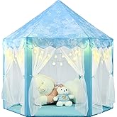 KIXINWA Frozen Princess Tent for Girls, Kids Play Tent with LED Small Snowflake Lights, Castle Playhouse Tent for Children Toddlers Indoor Outdoor Games, 55×53 Inches