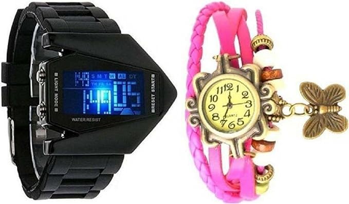 Swadesi Stuff Casual Analogue-Digital White Black Dial Men's and Women's Couple's Watch