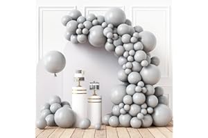 RUBFAC 110pcs Gray Balloons Latex Balloons Different Sizes 18 12 10 5 Inches Matte Gray Party Balloon Kit for Birthday Party Graduation Baby Shower Wedding Holiday Balloon Decoration