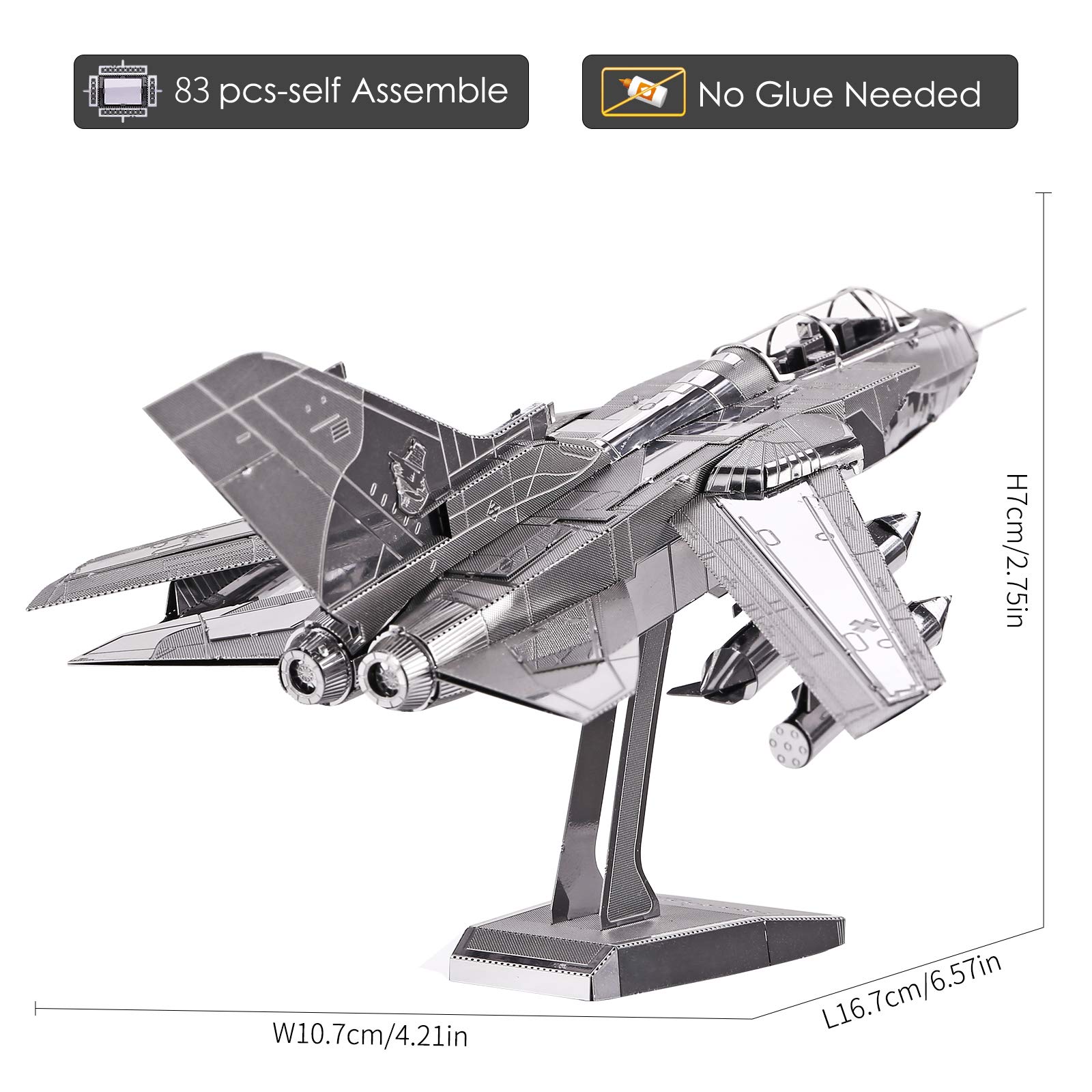 Piececool 3D Metal Puzzle for Adults, Tornado Fighter Jet Military Airplane Models Kits to Build for Teens Men Hobbies DIY 3D Puzzles, Great Birthday Gifts, 83 Pcs