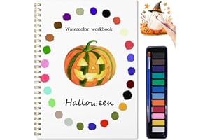 DPWCVM Beginner Watercolor Painting Kit Watercolor Workbook Coloring Book 12 Colors Paint Set with Brush,Easy Nature Scenes Beginner Friendly Watercolor Paint Set Gift for Adults Teens. (Halloween)