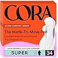 Cora Made-to-Move Super Pads with Wings Organic Cotton Topsheet Ultra Thin - Super Absorbency - 34ct