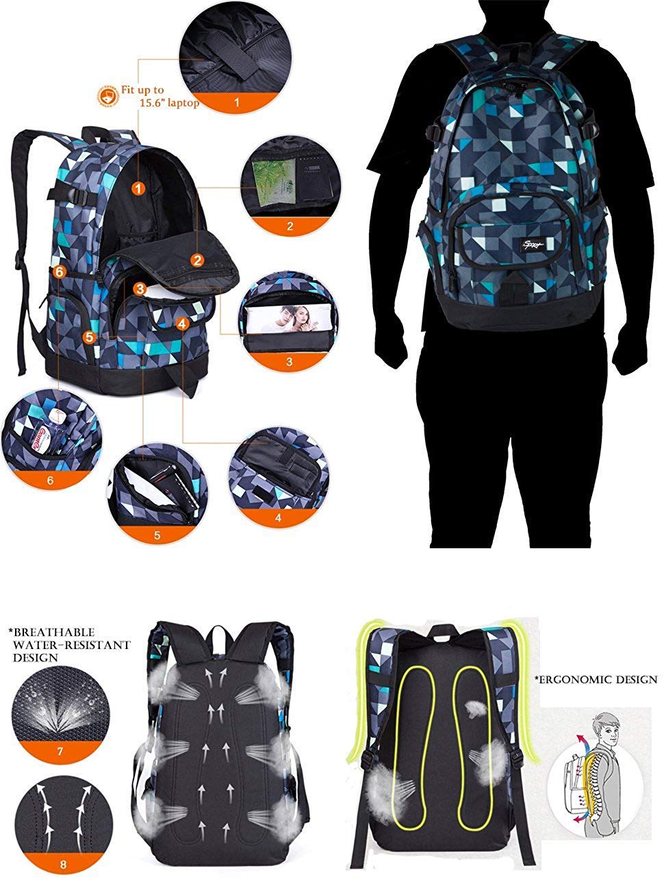 rickyh style School Backpack Travel Bag for Men & Women Lightweight College Back Pack with Laptop Compartmen