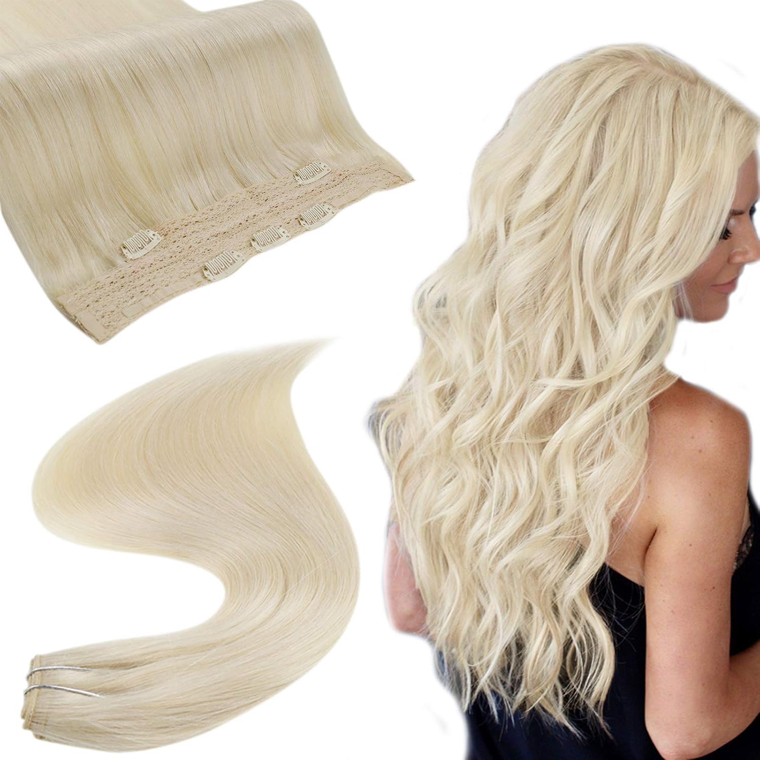 RUNATURE Clip in Real Hair Extensions 14 Inch Platinum