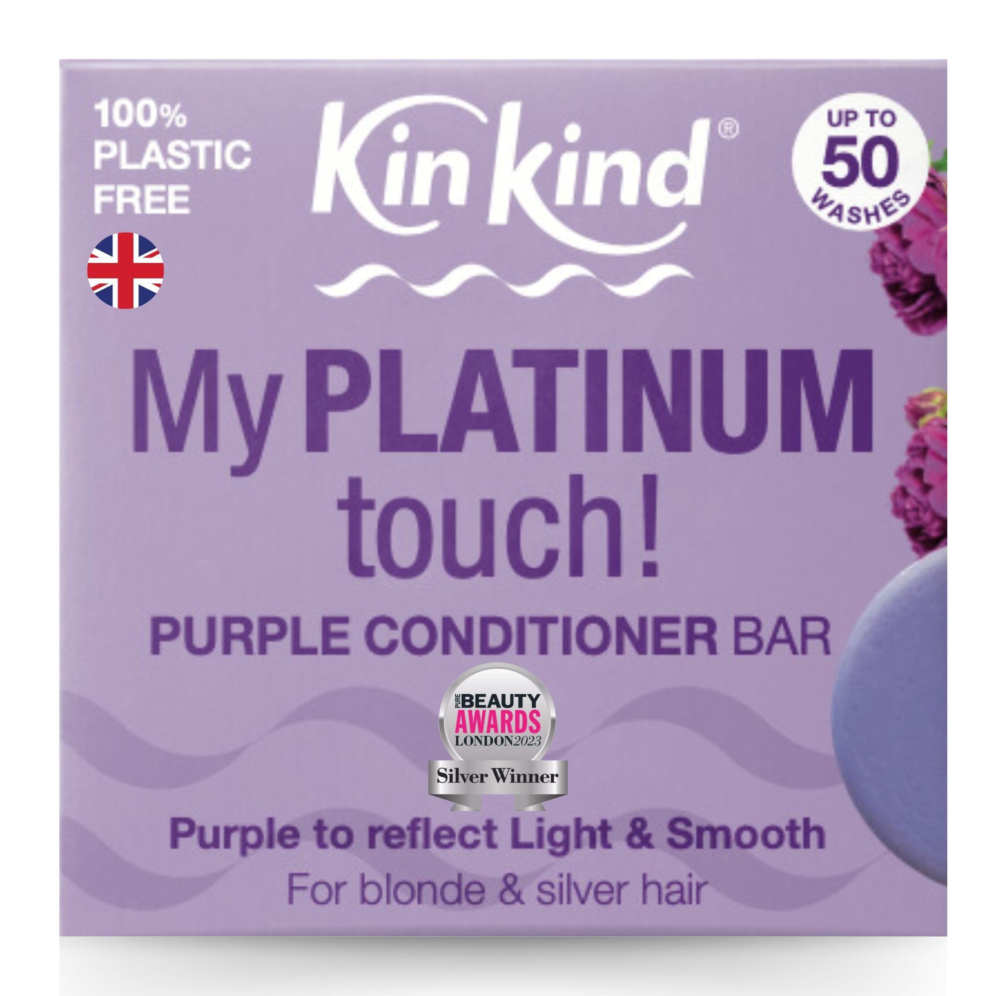 KinKind Purple Conditioner Bar. My PLATINUM touch! Hair Conditioner Bar for Blonde, Silver & White Hair. Tones down brassiness & Hydrates. Use with KinKind Purple Shampoo. UK made. Upto 50 washes.