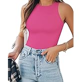 MANGOPOP Tank Top Body Suits Women Sexy Crew Neck Racerback Halter Ribbed Sleeveless Bodysuit for Women