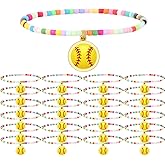 Hinly 24 Pcs Basketball/Softball/Soccer/Volleyball/Football Bracelets Colorful Beaded Sports Charm Bracelets Adjustable Sports Team Gifts Bulk for Women Party Favors Accessories Stuff