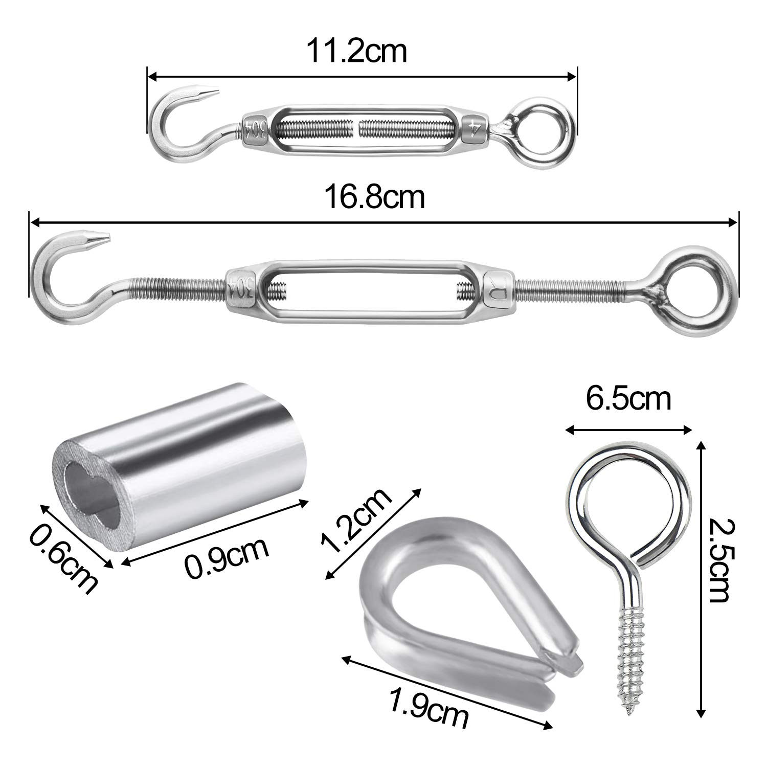 24-Piece Stainless Steel Wire Rope Kit - 50ft Cable, Turnbuckles, Thimbles & Crimps - Perfect For Garden, Tent, Hanging & DIY Projects