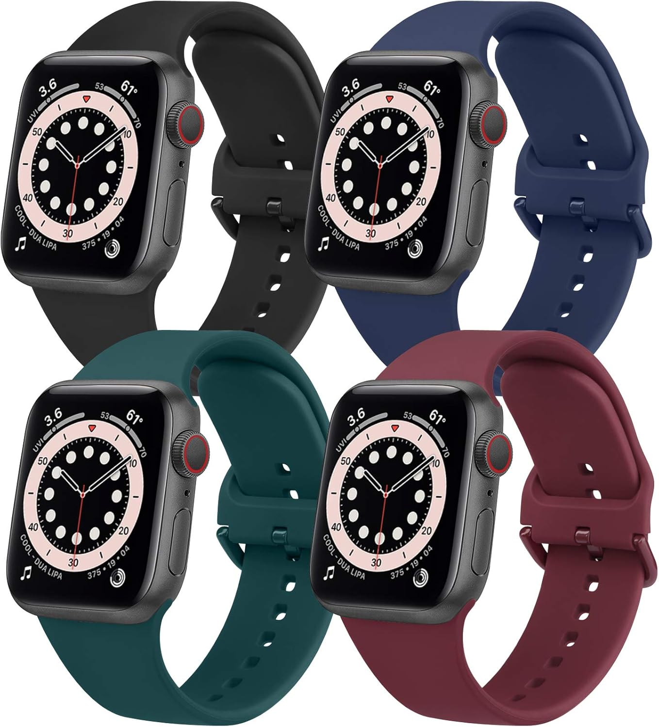 [Pack 4] YILED Replacement Bands Compatible with Apple Watch Bands 40mm 38mm for Women Men, Soft Bands Compatible with iWatch SE & Series 6 5 4 3 2 1, Black+Navy Blue+Dark Green+Wine Red, 38mm/40mm