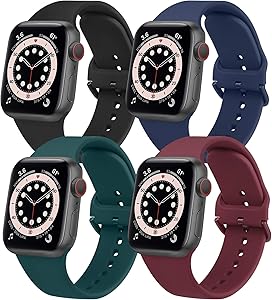 [Pack 4] YILED Replacement Bands Compatible with Apple Watch Bands 40mm 38mm for Women Men, Soft Bands Compatible with iWatch SE & Series 6 5 4 3 2 1, Black+Navy Blue+Dark Green+Wine Red, 38mm/40mm