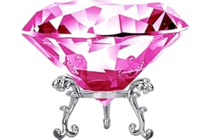 ADWIKOSO Large Crystal Diamond Paperweight with Stand Jewels Wedding Decorations Centerpieces Home Decor 3.15 inch (Z-Pink)