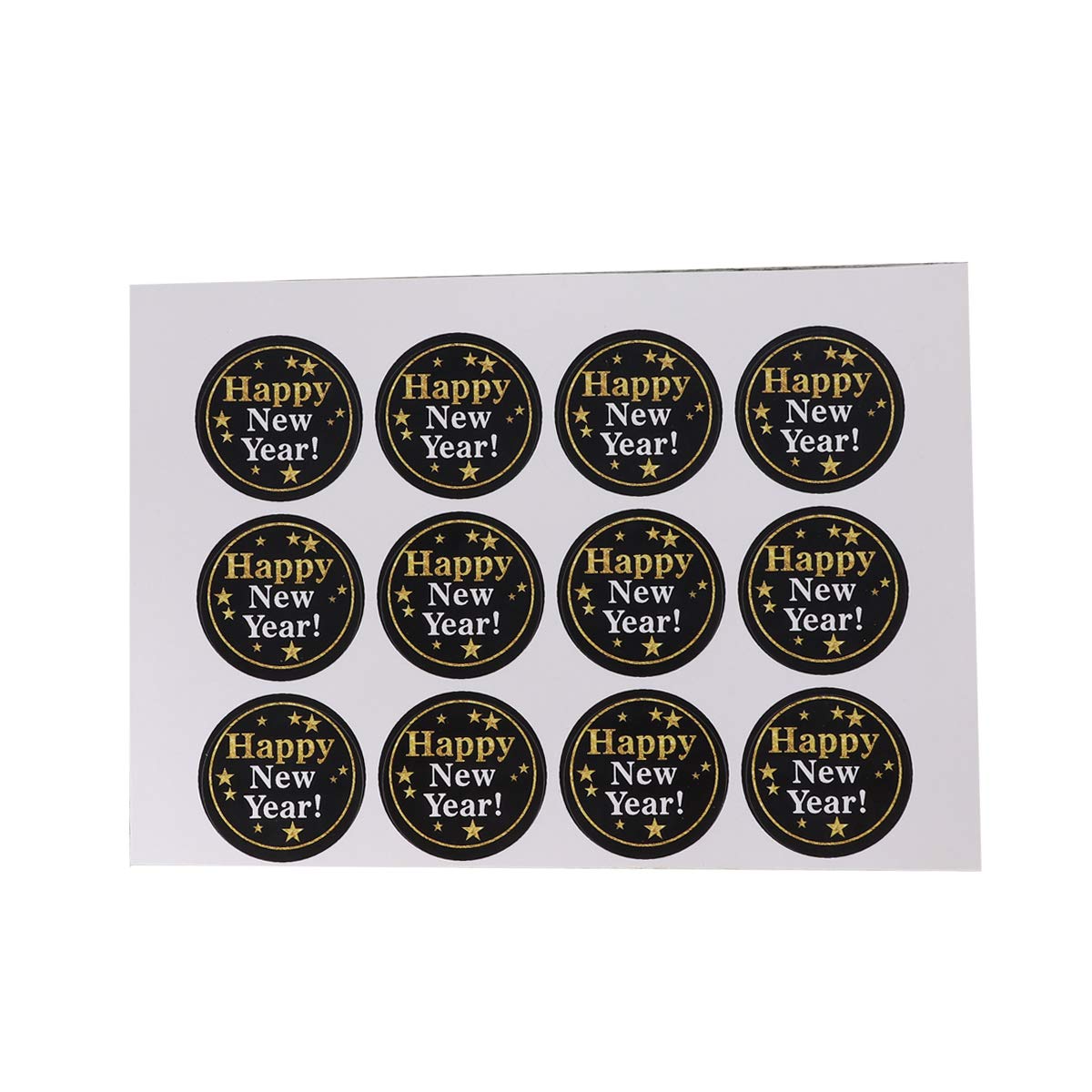 120PCS Round Black with Stars Happy New Year Stickers for Card