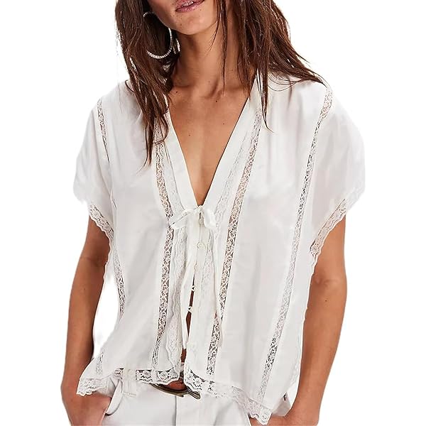 Cute Women's Lace-Trim Tank Top – Sleeveless Ruffled Chiffon Y2K Cami With Front Tie - View #2
