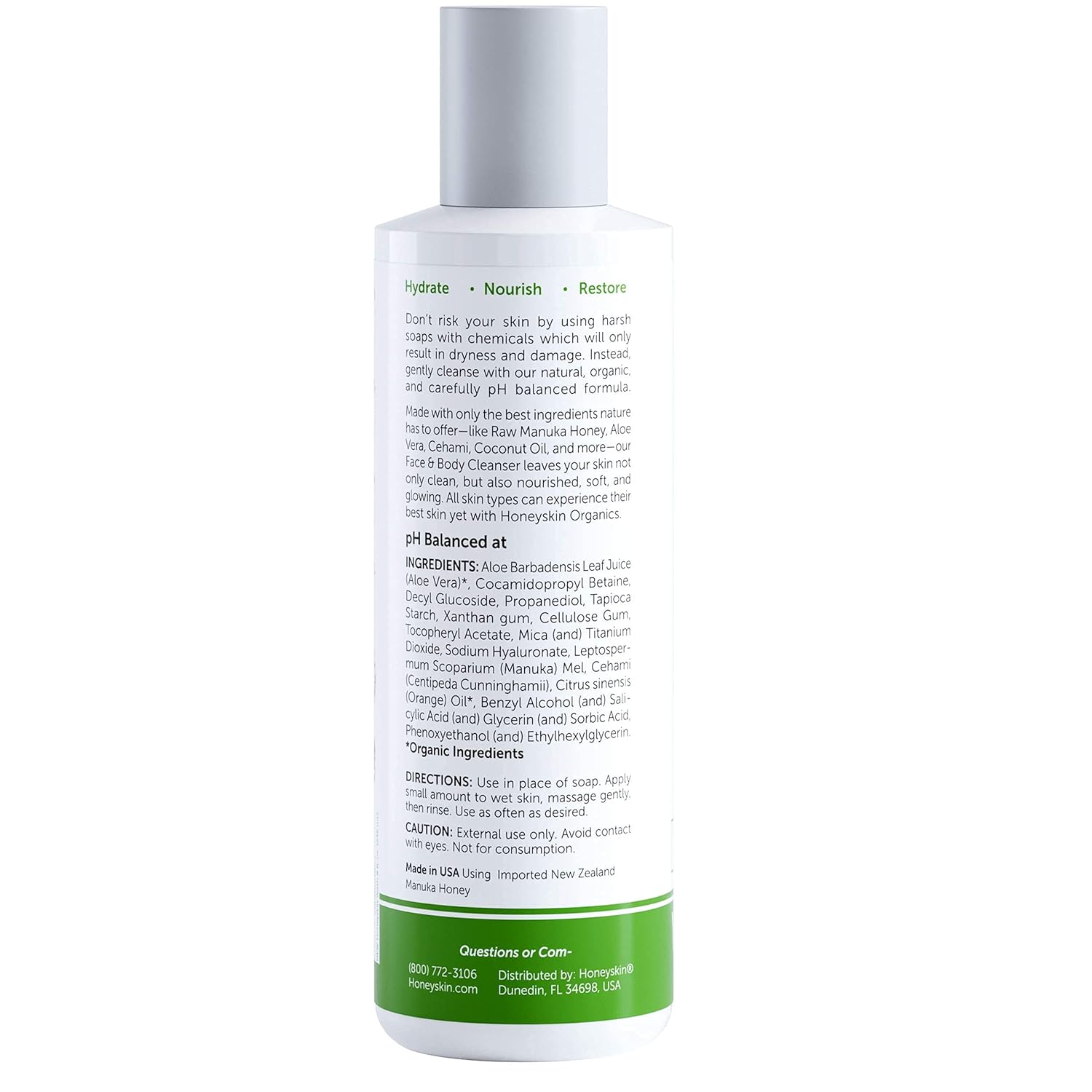 Face and Body Wash with Manuka Honey, Coconut Oil and Aloe Vera - Nourishing Deep Skin Moisturizer - Hydrating Facial Cleanser for Dry and Sensitive Skin - Gentle Exfoliating Wash - Sulfate Free (4oz): Beauty